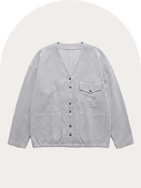 ノーカラーストライプカバーオール商品画像