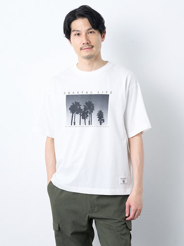 【早割30%OFF対象】リラックスフィットパームツリープリント半袖Tシャツ