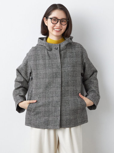 【早割30%OFF対象】モノトーンチェックショートコート
