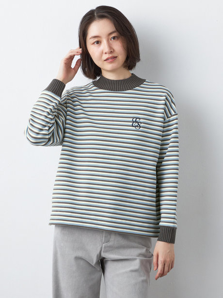 裏シャギーボーダー刺繍プルオーバー